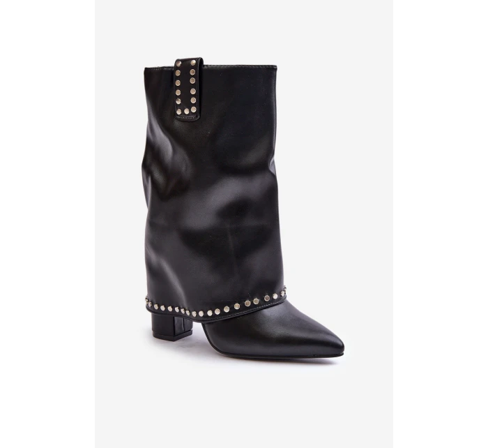 Zateplené boty s ohrnutým svrškem na podpatku černé Tamalis Zateplené boty s ohrnutým svrškem na podpatku černé Tamalis