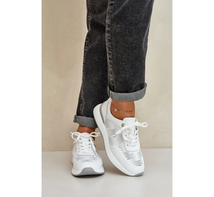 Kožené Sportovní Boty Dámské Sneakers S.Barski LR51-551 Bílé
