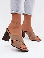 Dámské sandály na podpatku tmavě béžové Denessa