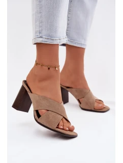 Dámské sandály na podpatku tmavě béžové Denessa