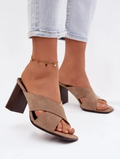 Dámské sandály na podpatku tmavě béžové Denessa