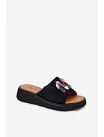 Kožené Semišové Dámské Pantofle s Ozdobou na Platformě Vinceza 66942 Černé