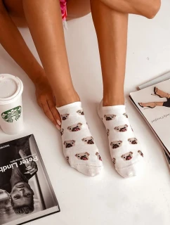 Skarpetki Damskie Bawełniane W Mopsy Ecru