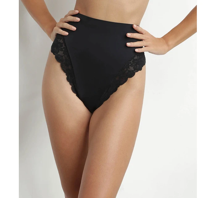 Dámská krajková tanga s vysokým pasem DIM DELICATE THONG - DIM - černá Dámská krajková tanga s vysokým pasem DIM DELICATE THONG - DIM - černá