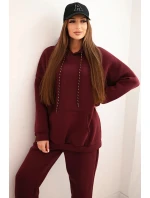 Dámská tepláková souprava zateplená z bavlny s kapucí bordová Dámská tepláková souprava zateplená z bavlny s kapucí bordová