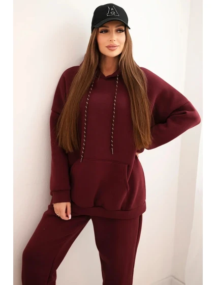Dámská tepláková souprava zateplená z bavlny s kapucí bordová Dámská tepláková souprava zateplená z bavlny s kapucí bordová