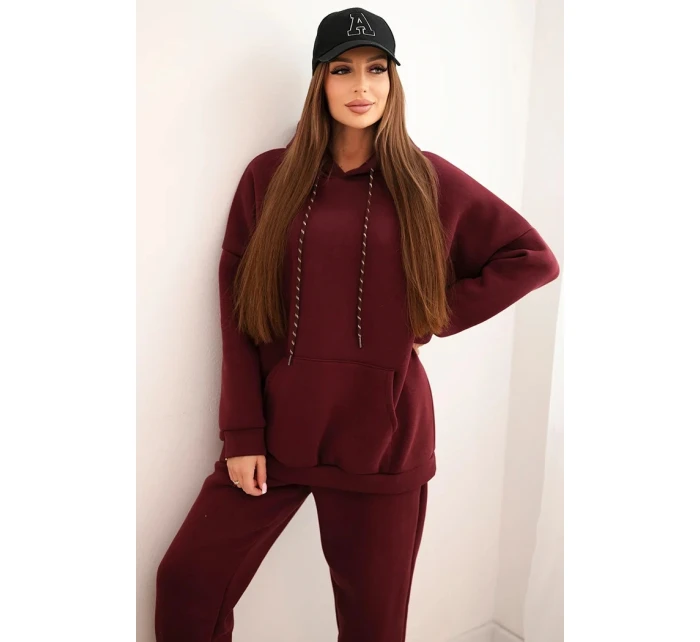 Dámská tepláková souprava zateplená z bavlny s kapucí bordová Dámská tepláková souprava zateplená z bavlny s kapucí bordová