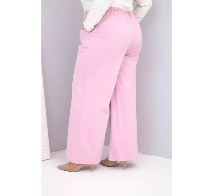 Dámské kalhoty Plus Size s širokými nohavicemi a vysokým pasem tmavě pudrově růžová