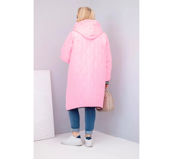 Dámská bunda Plus Size prošívaná s kapucí a manžetami růžová model 21911642 - K-Fashion