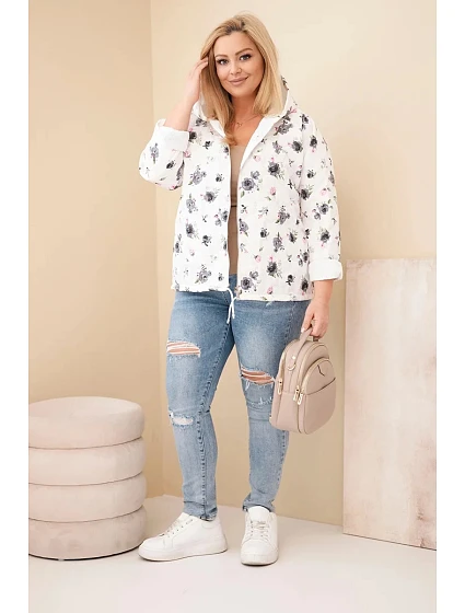 Dámská jarní bunda Plus Size s model 22043044 květinovým vzorem grafitová - K-Fashion