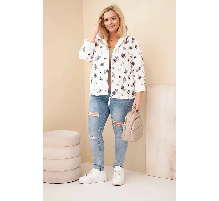 Dámská jarní bunda Plus Size s drobným květinovým vzorem grafitová