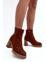 Kůže Botky Dámské Na Sloupku Hnědé Lemar Remilda