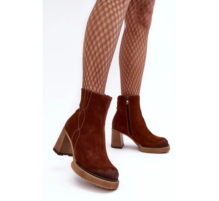 Kůže Botky Dámské Na Sloupku Hnědé Lemar Remilda