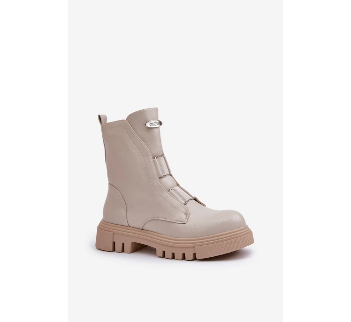 Zateplené boty pro ženy na zip z eko kůže světle béžové model 21670042 - Boto