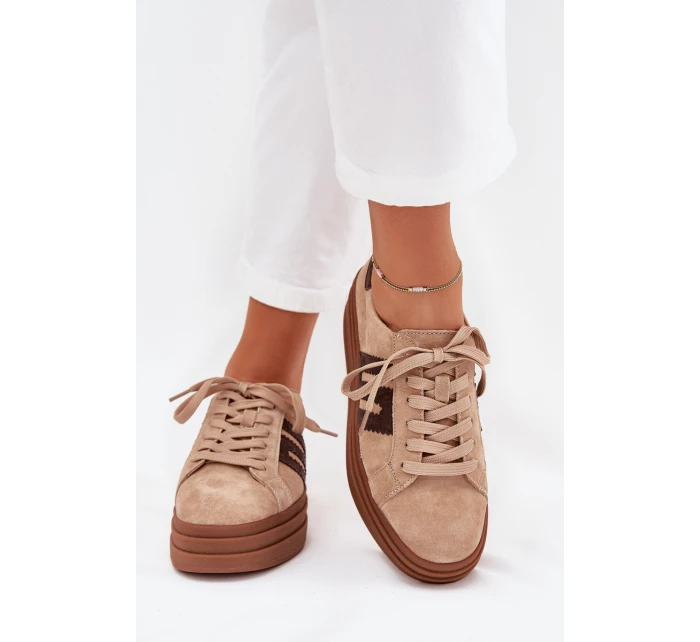 Dámské sneakersy na platformě z přírodní semiše béžové Eldira Dámské sneakersy na platformě z přírodní semiše béžové Eldira