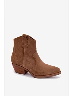 Dámské kožené kotníkové boty na podpatku Big Star model 22349472 Camel - Big Star Shoes