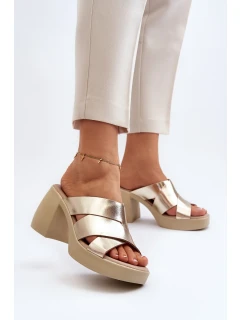 Zazoo Kožené pantofle na bloku, zlaté