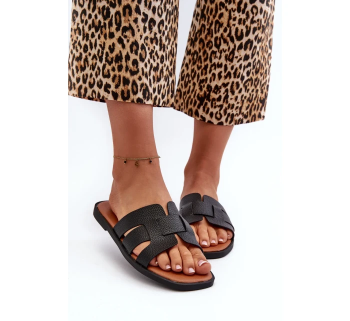 Dámské ploché pantofle vyrobené z eko kůže, černá Risamay