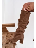 Dámské zateplené kozačky na podpatku Zazoo – světle hnědé, pravý semiš