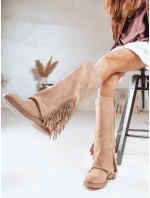 Dámské semišové kozačky s třásněmi béžové FashionStreet ZY1269