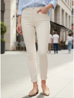 Dámské úzké džíny s vysokým pasem ecru FashionStreet UY2864 Dámské úzké džíny s vysokým pasem ecru FashionStreet UY2864