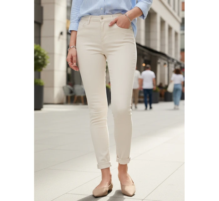 Dámské úzké džíny s vysokým pasem ecru FashionStreet UY2864 Dámské úzké džíny s vysokým pasem ecru FashionStreet UY2864