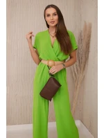 Kombinéza s ozdobným páskem v pase Pistácie Kombinéza s ozdobným páskem v pase Pistácie