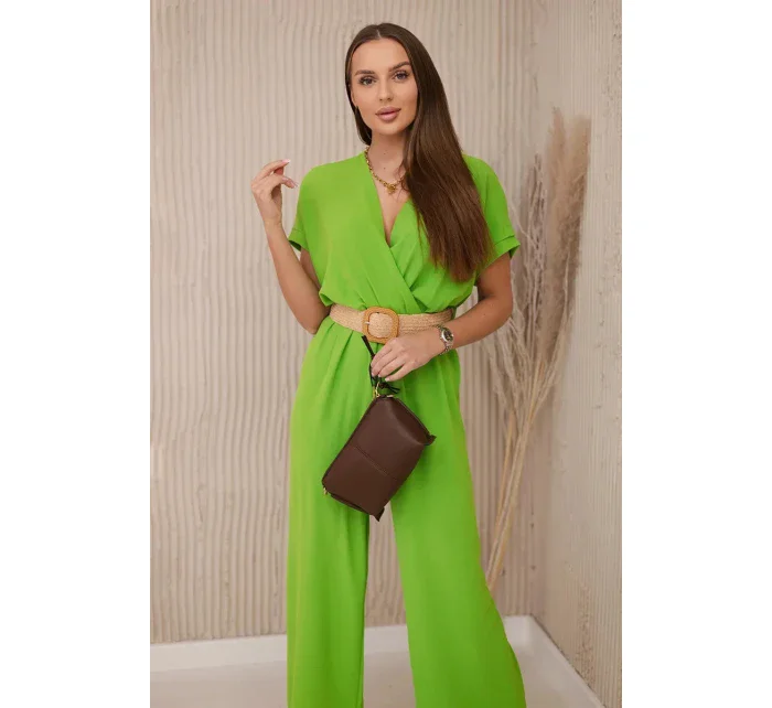 Kombinéza s ozdobným páskem v pase Pistácie Kombinéza s ozdobným páskem v pase Pistácie