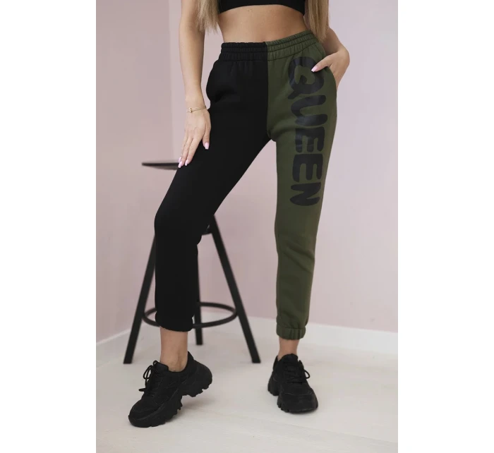 Dámské tepláky s nápisem QUEEN khaki