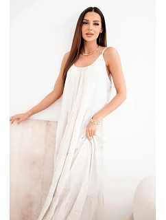 Dámské viskózové šaty na zavazovací ramínka béžová