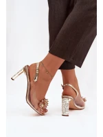 Průhledné sandály na podpatku s ozdobami D&A MR52-232 zlaté