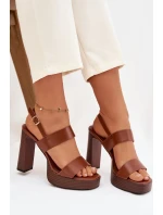Dámské sandály na podpatku a platformě Eko kůže Camel model 21943444 - Boto Dámské sandály na podpatku a platformě Eko kůže Camel model 21943444 - Boto