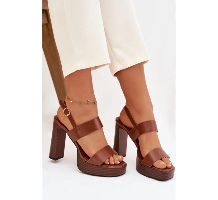 Dámské sandály na podpatku a platformě Eko kůže Camel model 21943444 - Boto Dámské sandály na podpatku a platformě Eko kůže Camel model 21943444 - Boto