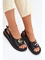 Kožené sandály na platformě s ozdobou S.Barski KV61-6047 Černé