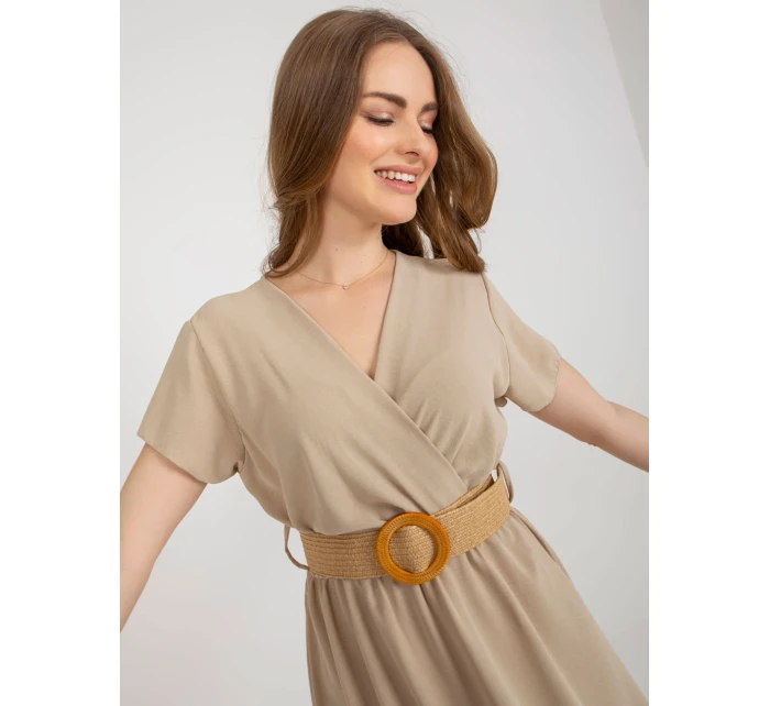 Sukienka DHJ SK model 21110918 beżowy - FPrice Sukienka DHJ SK model 21110918 beżowy - FPrice