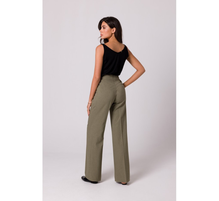 B252 Široké kalhoty s ozdobnými knoflíky - olivová barva
