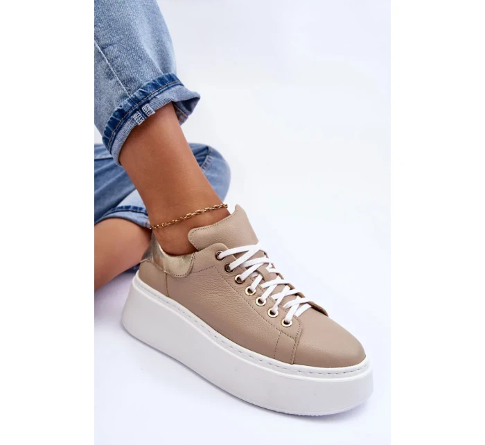 Dámská kožená sportovní obuv na platformě Beige Lemar Dámská kožená sportovní obuv na platformě Beige Lemar