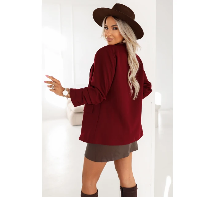 588-4 Dámské klasické sako s nabíranými rukávy - vínové 588-4 Dámské klasické sako s nabíranými rukávy - vínové