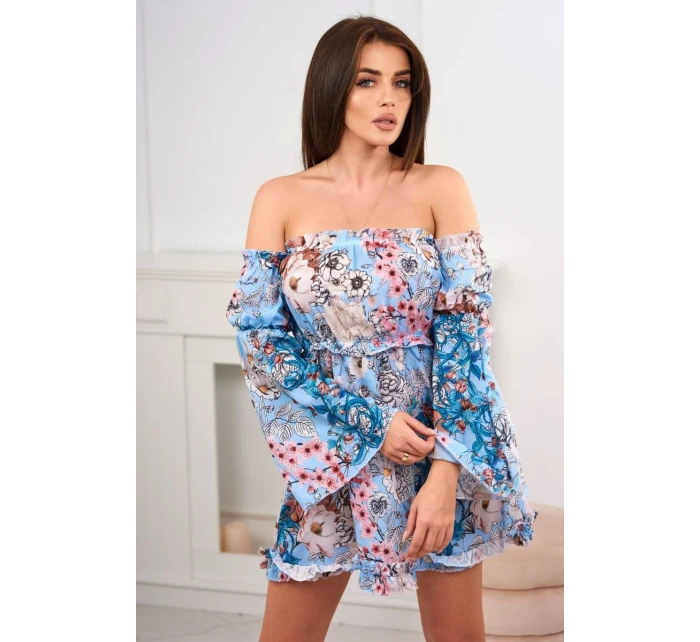 Modré květinové šaty s pruhy Modré květinové šaty s pruhy