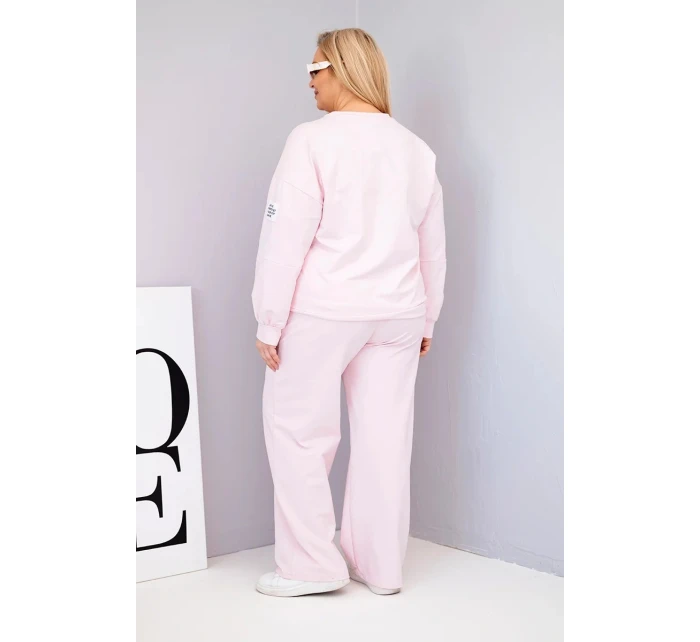Komplet dámský Plus Size bavlněný s volnou mikinou a kalhotami s širokým nohavicí model 21911636 růžová - K-Fashion