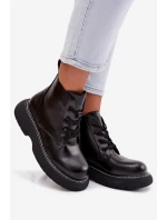 Dámské zateplené kotníkové boty na platformě s šněrováním Černé model 21935154 - Boto