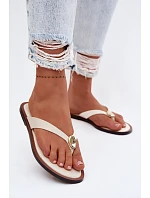 Dámské ploché žabky se zlatým detailem Světle béžové model 22102935 - EVENTO