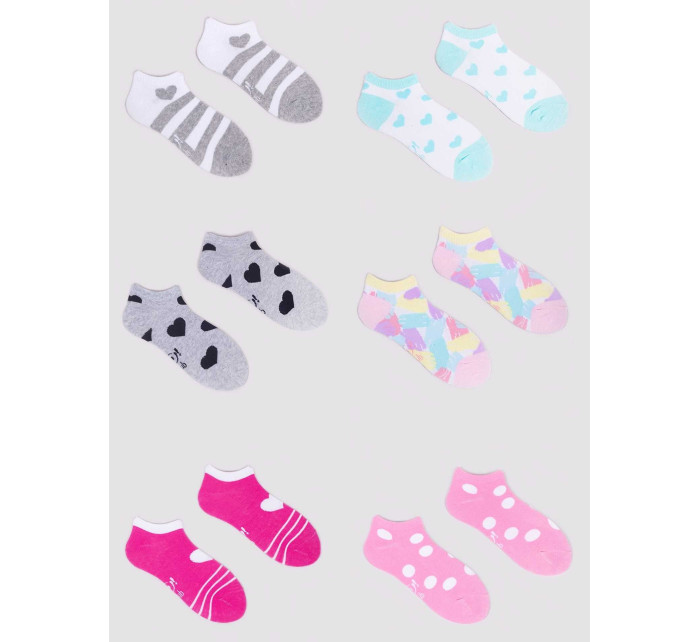 Yoclub Dívčí kotníkové bavlněné ponožky Vzory Barvy 6-Pack SKS-0008G-AA00-004 Multicolour