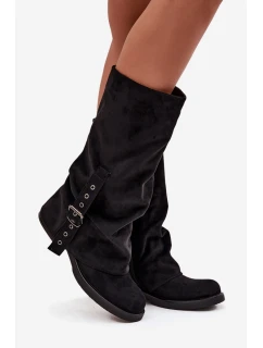 Dámské kozačky s řaseným svrškem a přezkou Ophelis – černé