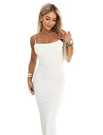 673-1 Midi šaty s tenkými ramínky a jemným leskem - ecru barva 673-1 Midi šaty s tenkými ramínky a jemným leskem - ecru barva