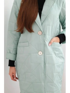 Dámská bunda Plus Size prošívaná s ozdobnými knoflíky a límcem tmavě mátová