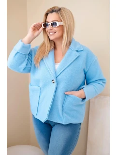 Dámská bunda Plus Size s vlněnou strukturou a kapsami modrá