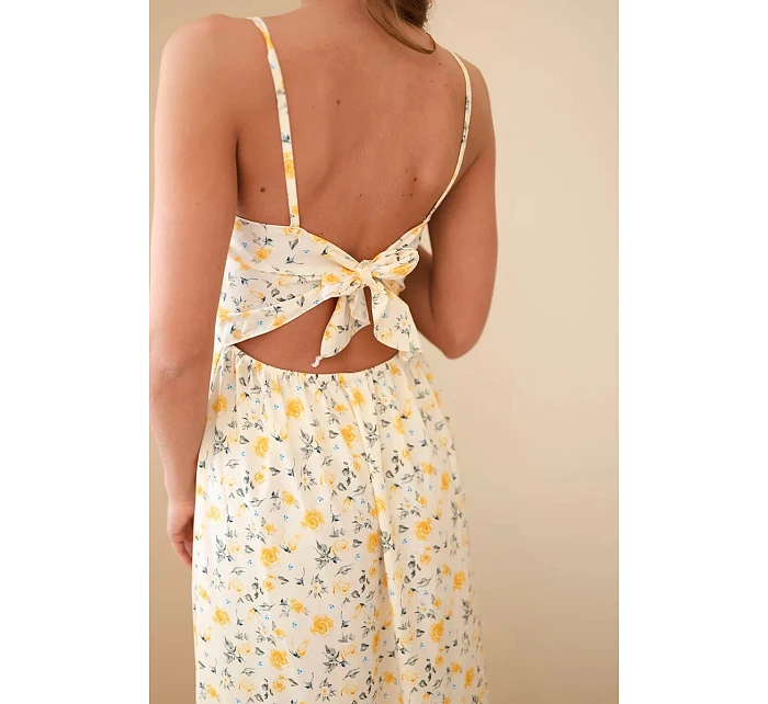 Dámské maxi šaty s květinovým vzorem na ramínkách se zavazováním na zádech žlutá