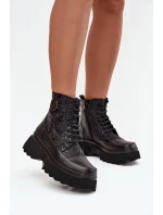 Kožené dámské kotníčková na platformě s nápisy a ozdobným detailem Artiker 57C2273 Černé