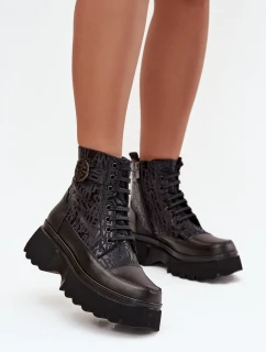 Kožené dámské na platformě s nápisy a ozdobným detailem  Černé model 21712075 - Artiker